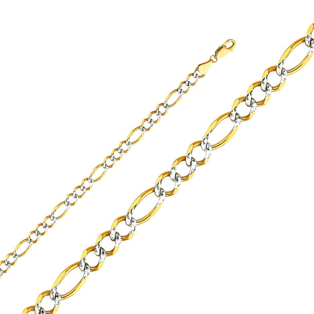 FB Jewels Solid Sterling Silver 4mm Pavâ Flat Figaro Chain 